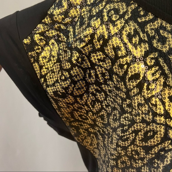 Charlotte Russe Top Sequined Womens Size Medium M Animal Print Open Back Black - Picture 2 of 4